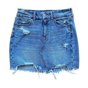American Eagle Outfitters Blue Distressed Denim Mini Skirt